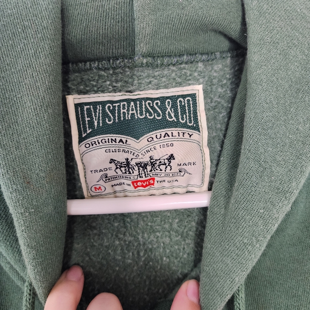 Levi Strauss Green Sleeveless Hoodie Vest Zip Pockets Womens Vintage M - Picture 5 of 5